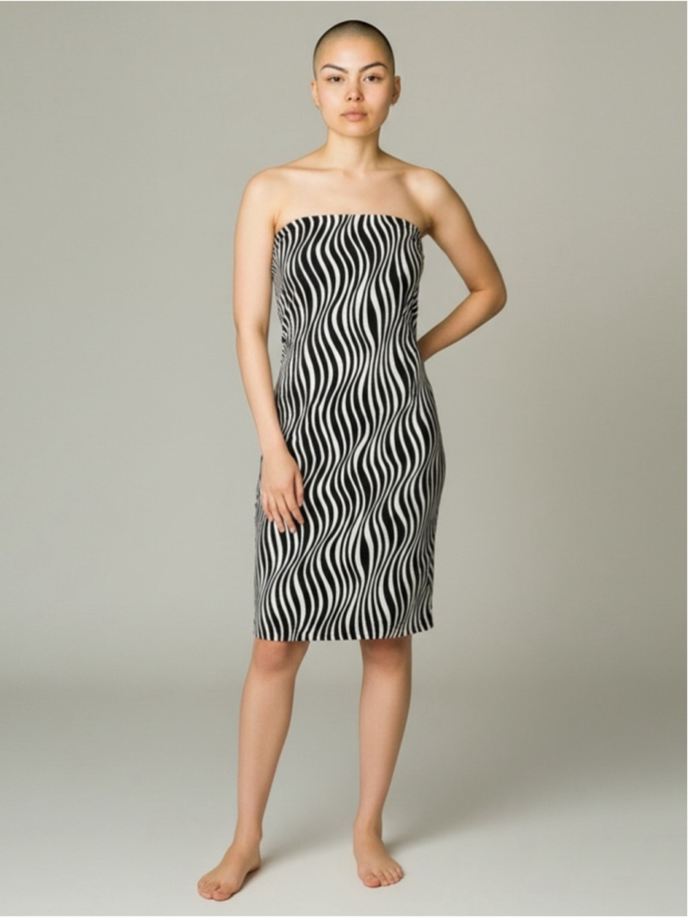 Vintage Dayval Montreal Black & White Wave-Prin OP Art Dress